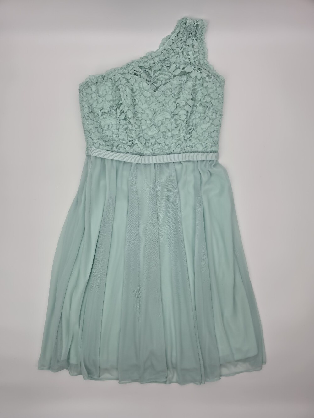 David's Bridal Mint One Shoulder Lace Chiffon Dress Size 4 Formal Wedding Party